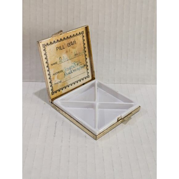 Vintage Square Metal Pill Box with Pretty Flower Design - Picture 5 of 5